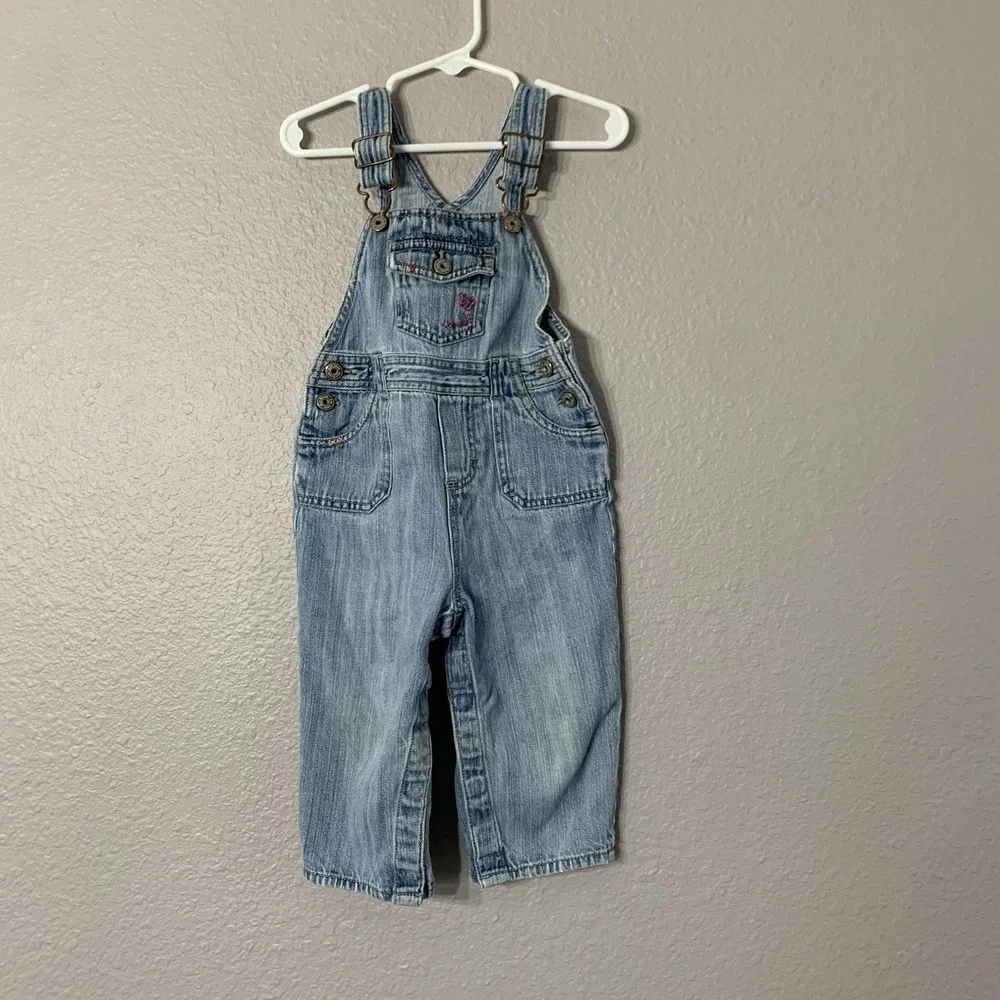 Osh Kosh‎ B'Gosh Girls 18M Blue Jean Denim Overalls Vestbak Butterfly Embroidery